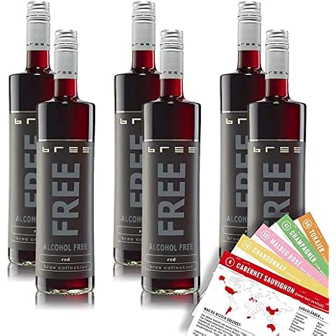 6 Flaschen Bree Free alkoholfreier Rotwein, sortenreines Weinpaket + VINOX Weinkarten Cover