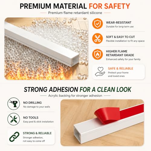 78" Flexible Cord Hider Wall for Mounted TV Single Wire, Side Buckle Square Wall Cable Hider Hiding Wires Along Wall，Silicone Electical Cord Cover（White） — view 3