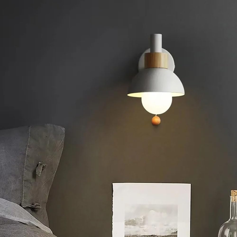 XQIDIANAA Modern Wall Lamp Sconce With Pull Cord Switch Indoor Bedside Wall Light E27 Base,Hard Wired Wall Lamp,Industrial Bedroom Living Room Metal Lighting Fixture