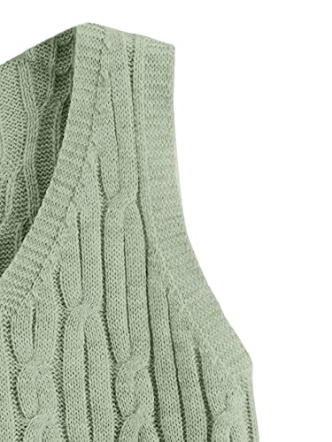Romwe Women's Cable Knit Crop Sweater Vest Preppy Style Sleeveless V Neck Knitwear Tank Tops Mint Green L #TOP3