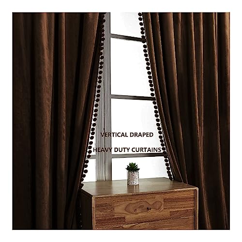 Image of Amazon Brand - Umi Velvet Eyelet Door Curtains with pom pom Lace for Living Room Bedroom Kitchen 1 pc Pack in Coffee Color (Windows - 4 feet x 5 feet)