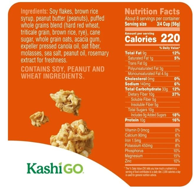Cold Breakfast Cereal byKashi- Vegan Protein - Fiber Cereal - Peanut Butter Crunch -16.9 Oz Box (2 Boxes)