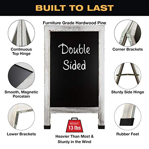Excello Global Products Large Double-Sided 40x23 Heavy-Duty A-Frame Sidewalk Chalkboard Standing Sign, Includes 10 Chalk Markers, 40 Piece Stencil Set, Chalk and Eraser (White) - Thumbnail 3