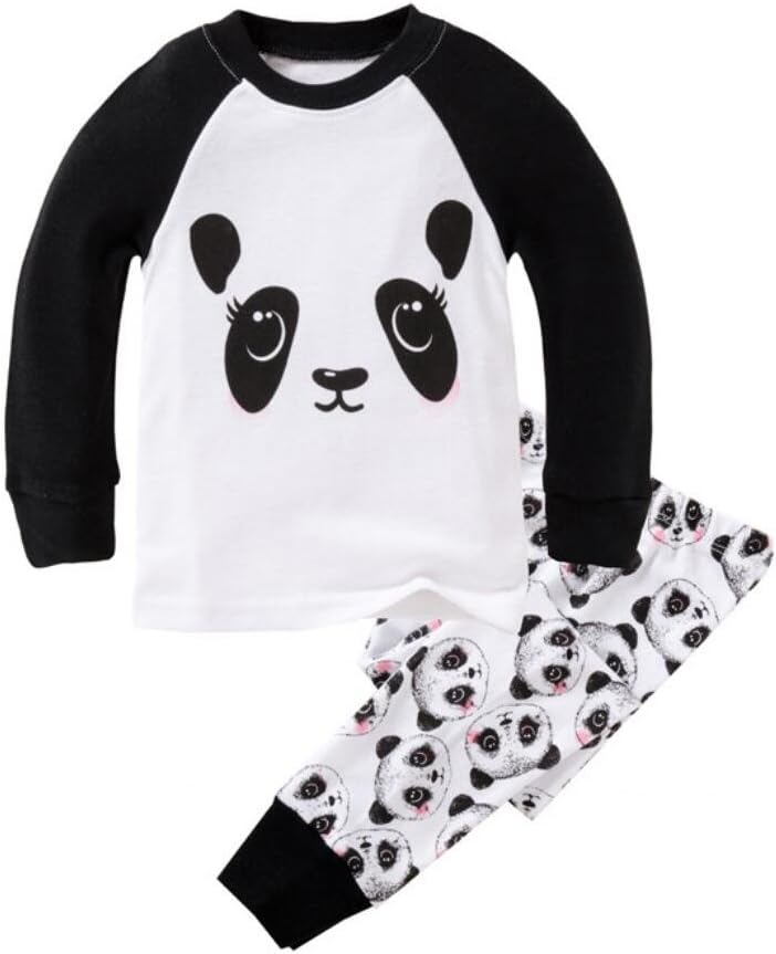 Little Girls Panda Long Sleeved Pajamas Set Cotton DRG7463 (6-12M) White