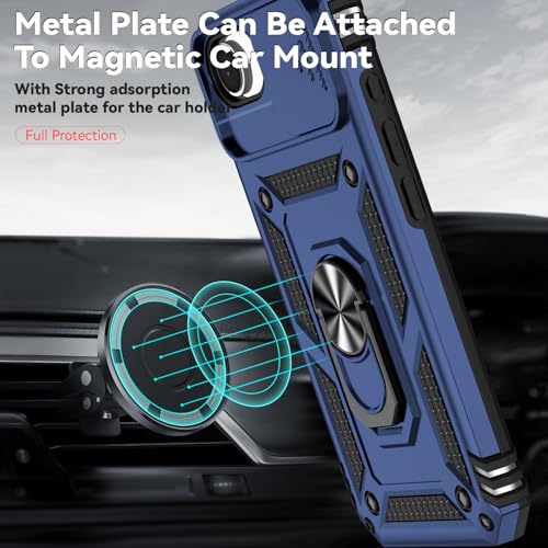 for iPhone 17E / iPhone 16E Case, with Camera Lens Cover HD Screen Protector, Dual Layer Military-Grade Drop Tested Magnetic Ring Holder Kickstand Protective Phone Case for iPhone 16E /17E (Navy Blue) - image 2