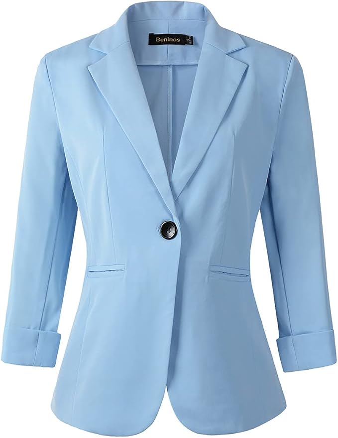 Womens 3/4 Sleeve Lightweight Office Work Suit Jacket Floral Blazer