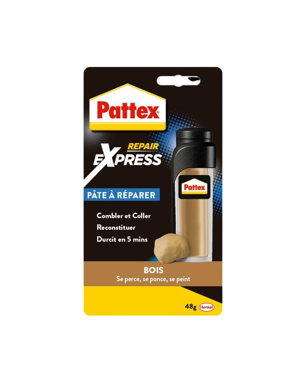 Pattex Répar'Bois- pâte à réparer couleur bois -​Répare, colmate, fixe, reconstitue la matière- bâton 48 gr