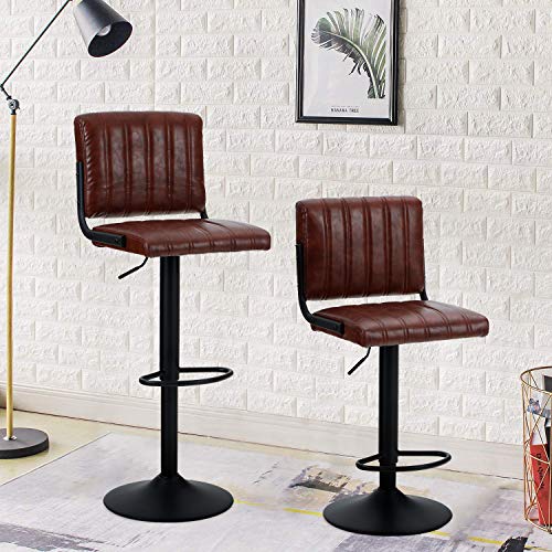 Sophia & William Bar Stools Set of 2 Adjustable Bar Chairs with Back Swivel Counter Height Barstools Modern PU Leather Bar Stools for Kitchen Pub Bistro,300lbs Capacity,Reddish Brown