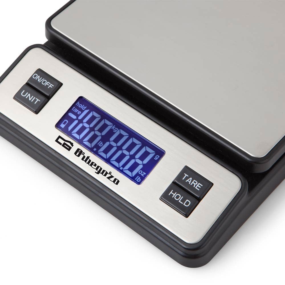 Orbegozo PC 3100, Bilancia da cucina digitale, grande capacità fino a 40 Kg, superficie INOX, scala 2 g, schermo LCD, connessione USB