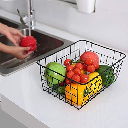 LeleCAT-Black-Wire-Storage-Baskets-Metal-Household-Storage-Organizer-for-KitchenPantry-Shelf-Freezer-BathroomBlack-2-Pack