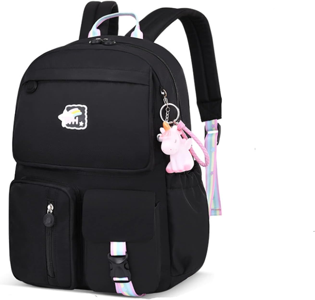 Kids Backpacks for Girls Bookbag with cute Pendant School Bag(Black)