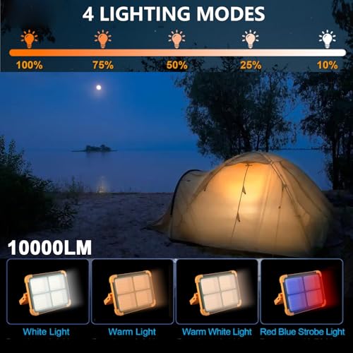 Image of Rechargeable Portable Solar Work Light, 16500mAh Magnetic Flood Battery, 120W, 10000LM Work Light, LED Camping Lights IP66, Waterproof for On-site Repair