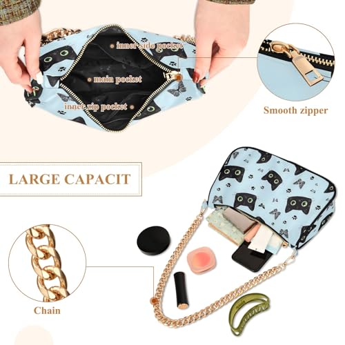 Clutch Shoulder Bags Tote Evening Purse Handbags for Women Black Cat Butterfly Hobo Bags with Zipper Closure4