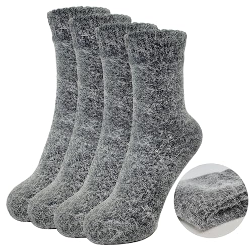 Image of 2 Pairs Plain Fuzzy Fluffy Angora Wool winter warm and soft women's socks, Christmas gift