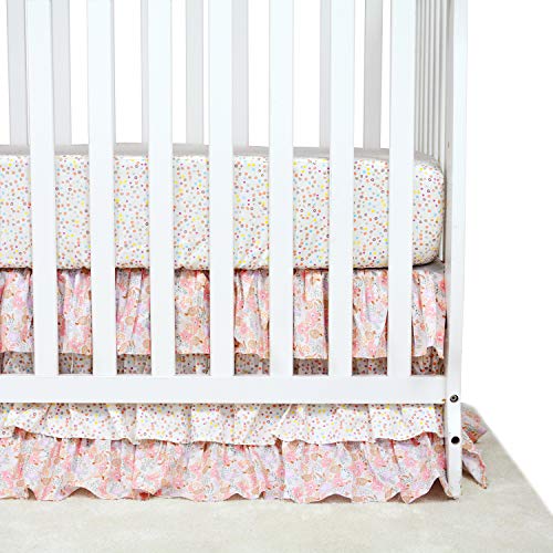 Brandream Blush Pink Crib Bedding Set For Girls Farmhouse Floral Nursery Bedding Ruffle Comforter With Polka Dot Fitted Sheet 3 Piece, 100% Cotton #TOP1