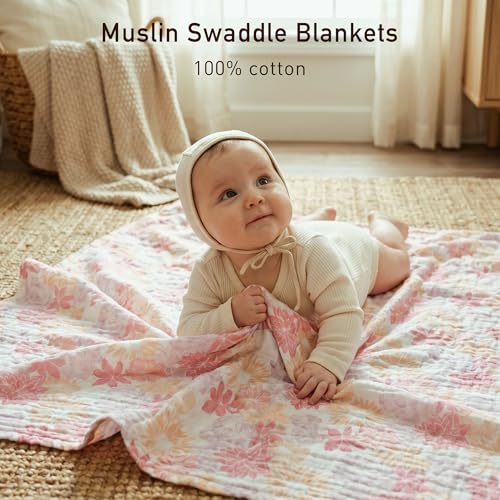 Image of GLLQUEN BABY Muslin Swaddle Blankets for Newborn Girls, Large 40''x38'' | 3Pk, 100% cotton, ultra soft and breathable, gentle on sensitive newborn skin, Multi-use as swaddle wrap, receiving blankets