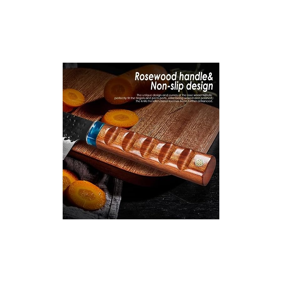 KEENZO Damascus chef Knife 8 inch,Professional kitchen knives,Sharp Damascus knife,Ergonomic rosewood handle with gift box for Home & Restaurant