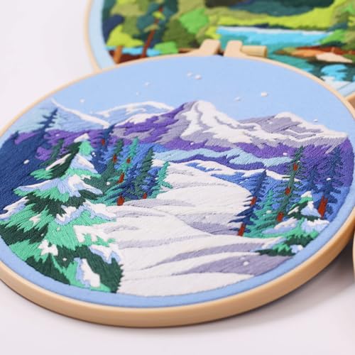 Image of Harimau Adult Beginner Embroidery Starter Kit, Complete Set with 4 Patterns, 2 Hoops, Needles, Scissors, Instruction Guide & Stitching Video Tutorials
