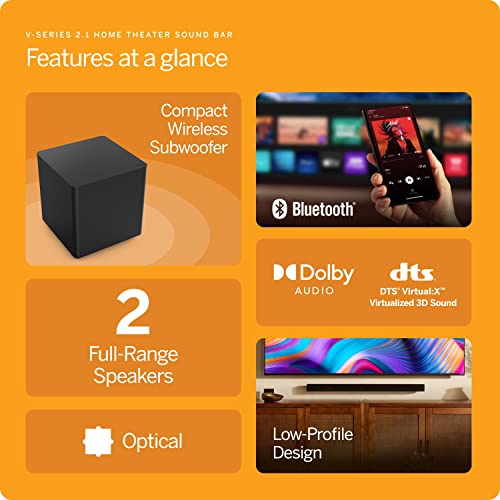 Vizio V-Series 2.1 Home Theater Sound Bar With Dts Virtual:x, Wireless Subwoofer And Alexa Compatibility, V214X-K6, 2023 Model #TOP1