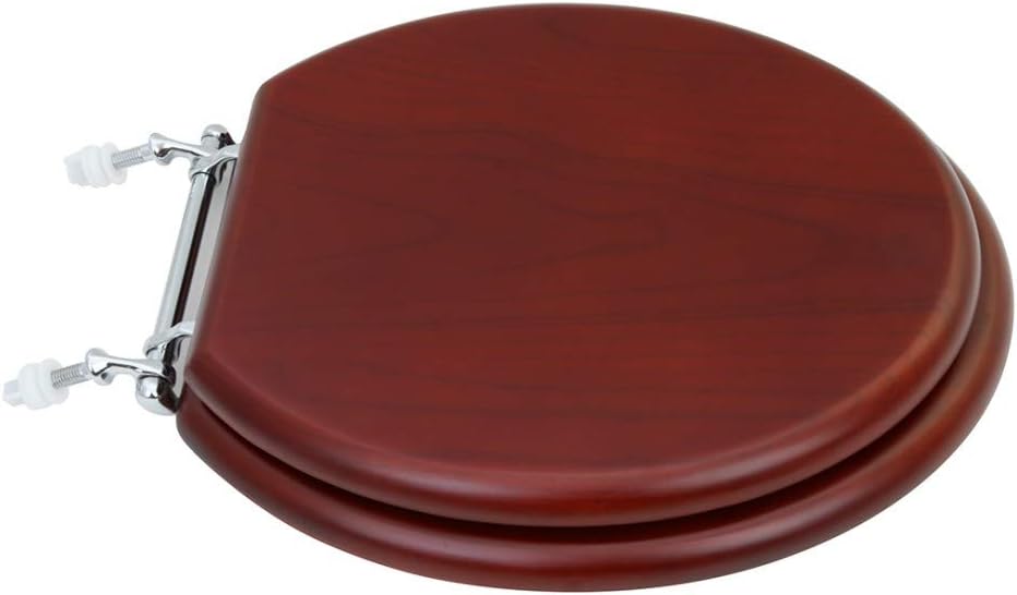 Renovators Supply Manufacturing Cherry Finish Wooden Toilet Seat Round Toilet Seat With Chrome Hinges And Non Slip Bumper