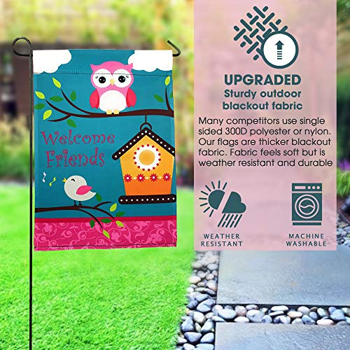 Lantern Hill Premium Garden Flag Yard Decoration; 12" X 18"; Double Sided Reads Correctly Both Sides (Pink Owl Welcome) #TOP3