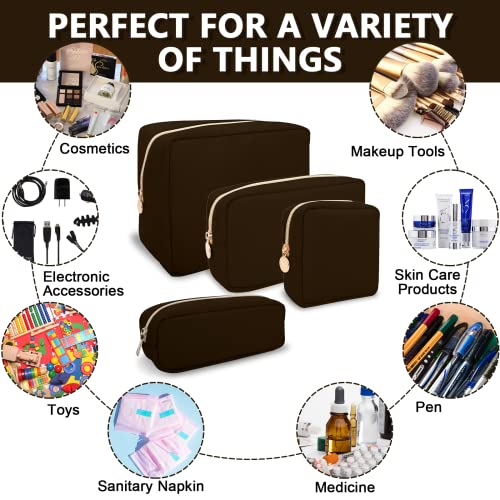 Waterproof Small Pencil Case Makeup Bag For Purse,Cute Pencil Pouch Preppy Nylon Makeup Brush Holder With Zipper,Girls Portable Storage Case Small Pen Bag For Office School College(Slim-Chocolate) #TOP5