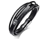 VNOX Herren Edelstahl echtes Leder heiliges Kreuz Christus Bibel Vers Gravierte Wrap Armband mit Magnetverschluss schwarz