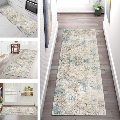 Tapis de couloir 70 x 300 cm antidérapant grand passage tapis cuisine lavable cyan