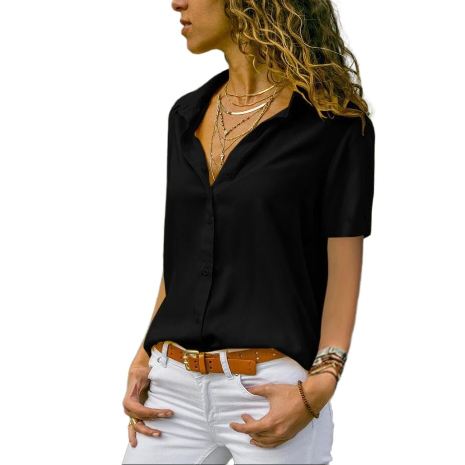Zeagoo Blusa de satén para mujer, cuello en V, informal, de seda, blusa de manga larga, camisas, túnica, camisa