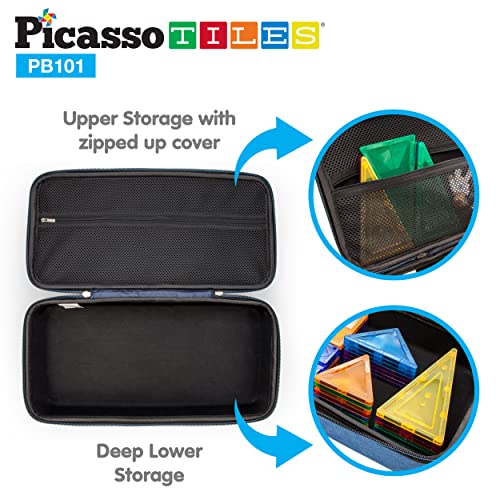 Picassotiles 101Pcs Magnetic Building Block Toy + Case Set Magnet Tile Construction Blocks For Ages 3 And Up Educational Kit Child Brain Development Learning Playset In Portable Travel Carry Bin #TOP4