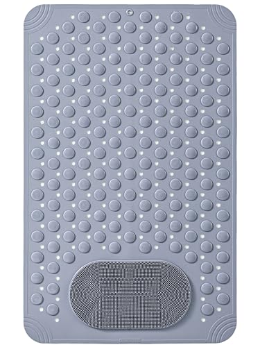Shower Mat Non Slip Anti Mould | 70x36cm Non Slip Bath Mats for Inside Bath, Strong Suction Cups & Comfort Foot Massage Area Soft Touch Bath Mats for Bathroom, Shower, Bathtub, Kitchen Mat (Grey)