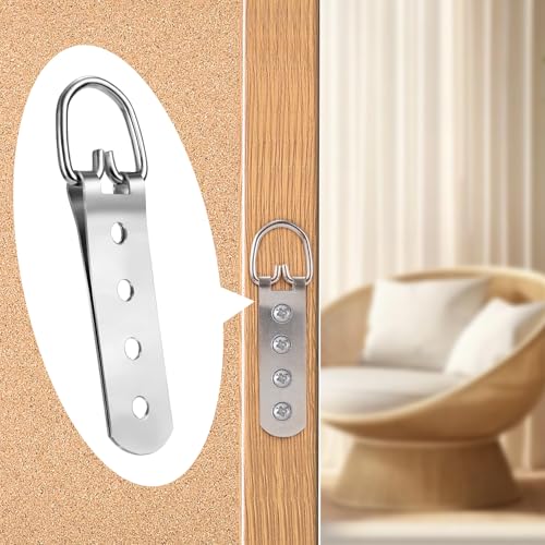 Image of Pndeyo 6pcs D-Ring 4 Hole Picture Hangers with 24pcs Screws, Heavy Duty Picture Frame Hanger, Rustproof D-Hook Hardware for Hanging Photo Frame Mirror Art Clock