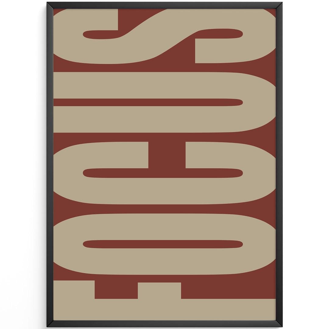 MJ-GRAPHICS® Poster und Kunstdruck rot beige vertikaler Text abstrakt modernes Design Wohnzimmer Büro Wandbild Wanddeko minimalistisch stilvoll A2 mit schwarzem Rahmen