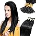 S-noilite I Tip Hair Extensions Human Hair for Women Fusion Stick Tip Remy Human Hair Piece Pre bonded Invisible Keratin Glue in Hair Extensions Full Head 100 Strands 50Gram 18Inch (#01 Jet Black)