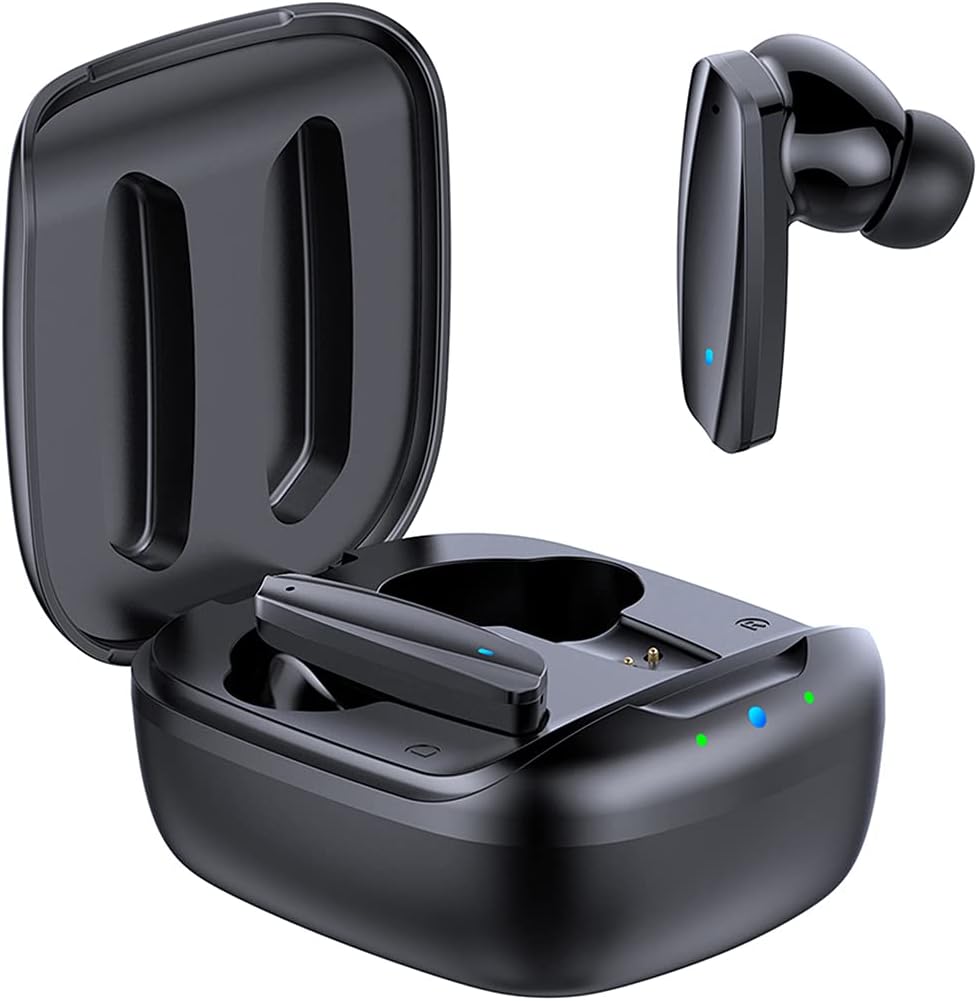 Wireless Bluetooth Earbuds, Bluetooth 5.0 Earphones, Noise Cancelling Ear Buds, Clear Calls in Ear Headphones with LED Display Charging Case, Wireless Ear Phones for iPhone Android TV Sports Black