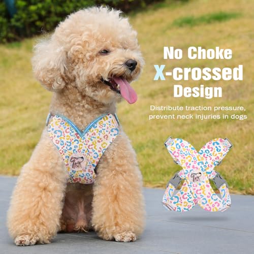 Pawaboo Hundegeschirr mit Hundeleine Set, X-Rahmen Verstellbares Anti Zug Anti-Erstickung Hund Brustgeschirr für Kleine, Mittelgroße Hunde & Welpen, Hundeweste mit Leine, M, Bunter Leopard