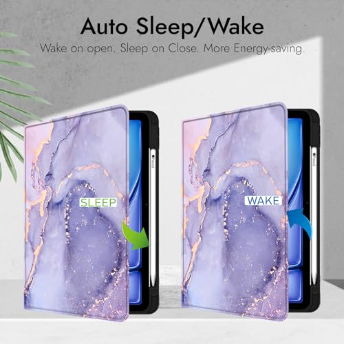 Image of Robustrion Case Cover for iPad Air 11 inch M4 / M3 / M2 (2024 /2025) / iPad Air 5th Generation Cover / 4th Gen 10.9 inch with [Pencil Holder Right Side] [Auto Sleep Wake] Folio Cover Case - Marble Lilac