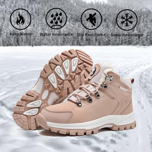 Image of MEHOTO Men Women Warm Snow Boots, Soft Warm Sole Fur Lined Waterproof Anti Klip Winter Ankle Hiking Climping Walking Booties