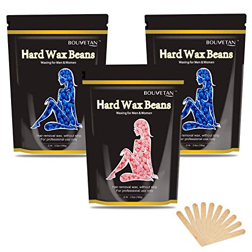 Hard Wax Beans for Coarse Hair Removal,10.5oz Wax Beads for Facial, Brazilian Bikini, Underarms, Eyebrow, Professional Home Hair Removal Waxing Beads with 10pcs Wax Spatulas (2Chamomile+Rose)