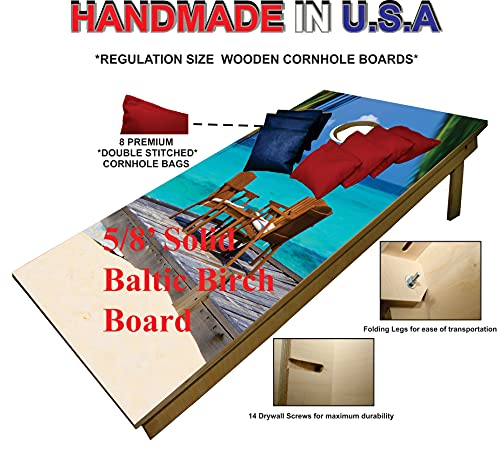 Backyardgamesusa Premium Cornhole Set - Paradise Island Tailgate Cornhole Boards W Set Of 8 Cornhole Bags!348 #TOP1