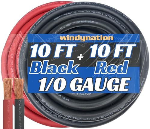 Image of WNI 1 /0 Gauge 10 Feet Black 10 Feet Red 1 /0 AWG Ultra Flexible Welding Battery Copper Cable Wire - Made in The USA - Car, Inverter, RV, Solar