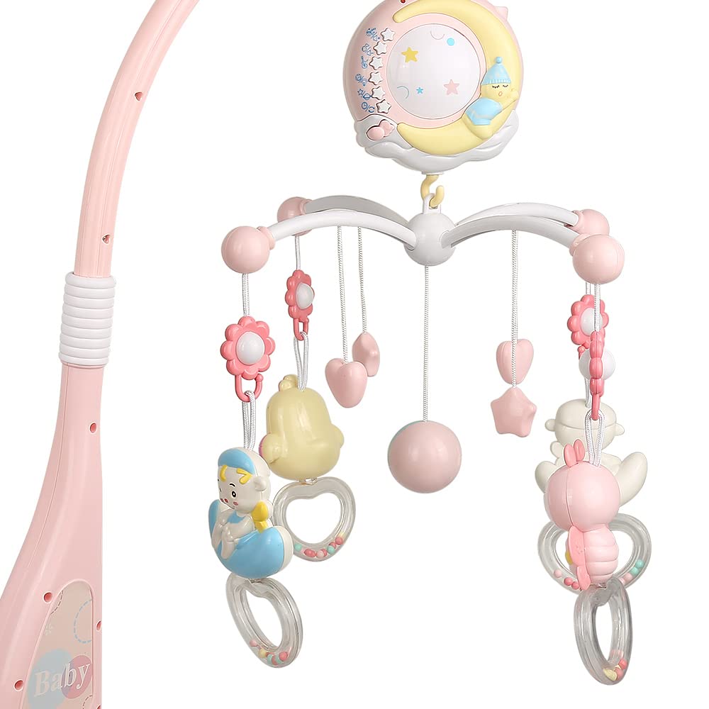 Móvil de Cuna Musical Para Bebé, Sonajero de Campana de la Cama de Proyección de Música Para Bebé, Cuna Desmontable con Música y Luces, Función de Temporizador