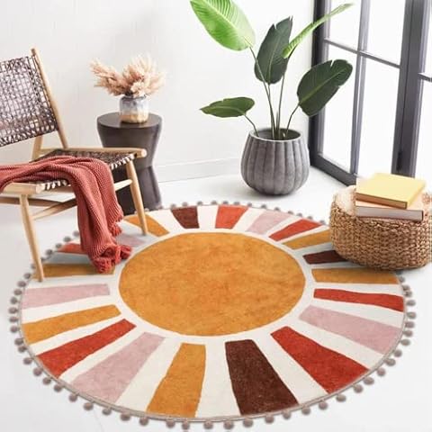 KIMODE 120cm Retro Sun Round Rug Cover