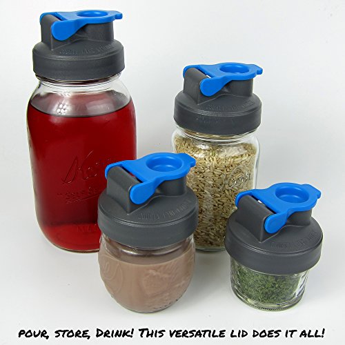 Drink, Pour, Store! Regular Mouth Mason Jar Flip Cap Lid by County Line Kitchen with Airtight, Leak-Proof Seal and Innovative Flip Cap (REGULAR MOUTH, Blue, 3 Pack) - Thumbnail 2
