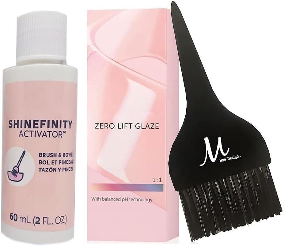 Shinefinity Zero Lift Glaze 05/3 Honey Chocolate Demi-Permanent Hair Color 2 Ounce, Shinefinity Activator 2 oz and M Hair Designs Tint Brush (Bundle)