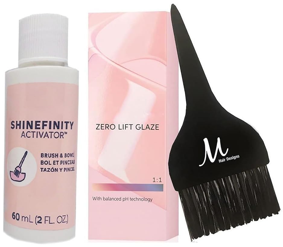 Shinefinity Zero Lift Glaze 09/3 Golden Honey Demi-Permanent Hair Color 2 Ounce, Shinefinity Activator 2 oz and M Hair Designs Tint Brush (Bundle)