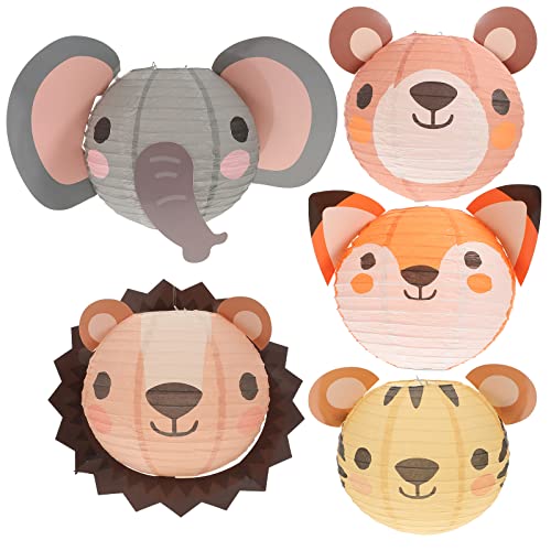 LUOZZY 5 Pcs Animals Lanterns Folding Paper Lanterns Jungle Birthday Party Decorations (B)