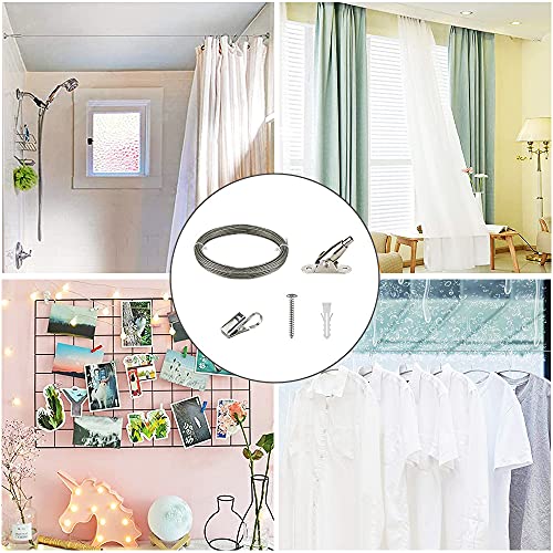 Vorhang Seilspanngarnitur Gardinen 10M Edelstahl Drahtseil Seilspannset mit 4 Eck-Halter für Decke oder Wand,Gardinendraht,Vorhangseil,Gardinenseil, Vorhangdraht