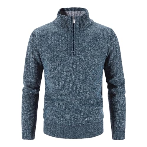 Men's Winter Fleece Thicker Sweater Fashion Long Sleeve Slim Zipper Up Turtleneck Warm Knitted Pullover
