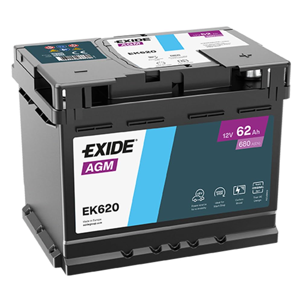 EXIDE Batteria 62, Ah 680, A/EN EK620 L 242mm B 175mm H 190mm Compatibilità con PEUGEOT 208 I Hatchback CA, CC, RENAULT Clio 4 Hatchback BH, VW Polo Hatchback 6R1, 6C1 Golf 4 Hatchback 1J1
